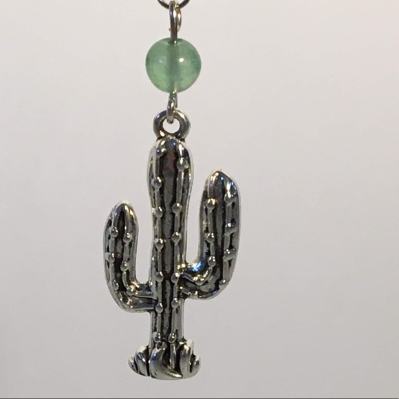 Green Aventurine Silver Cactus Earrings - Picture 4 of 8